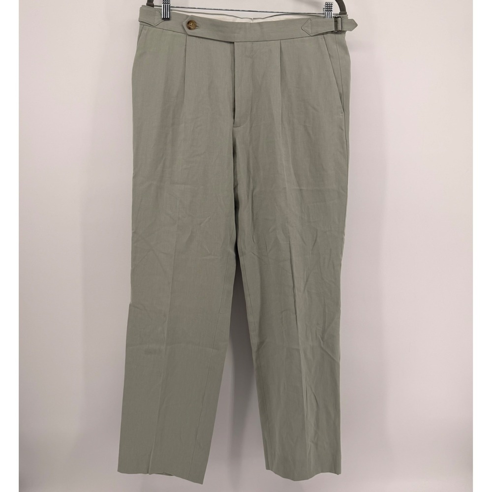 Todd Snyder Pants Mens 32x30 Sage Green Linen Pleated Side Tab Straight Trousers